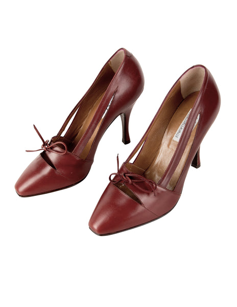 Azzedine Alaia Vintage SS 1987 Rare Burgundy Leather Cutout Heels