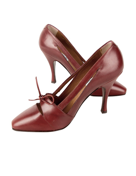 Azzedine Alaia Vintage SS 1987 Rare Burgundy Leather Cutout Heels