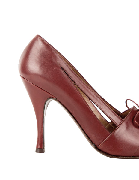 Azzedine Alaia Vintage SS 1987 Rare Burgundy Leather Cutout Heels