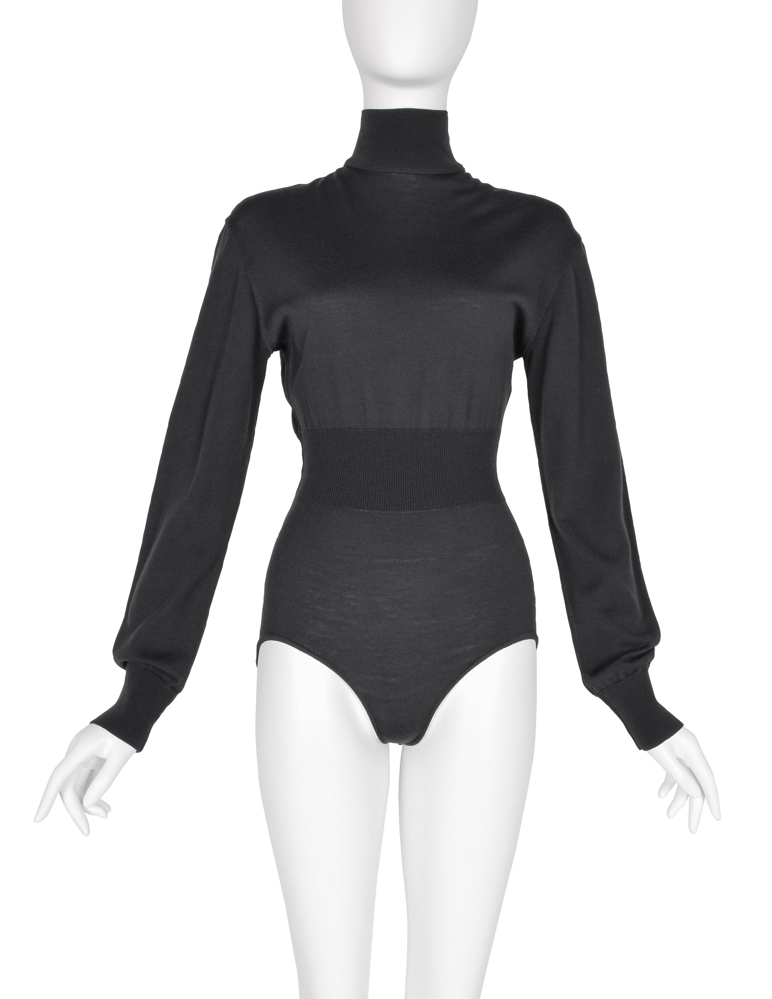 Azzedine Alaia Vintage 1980s Deep Grey Knit Wool Bodysuit