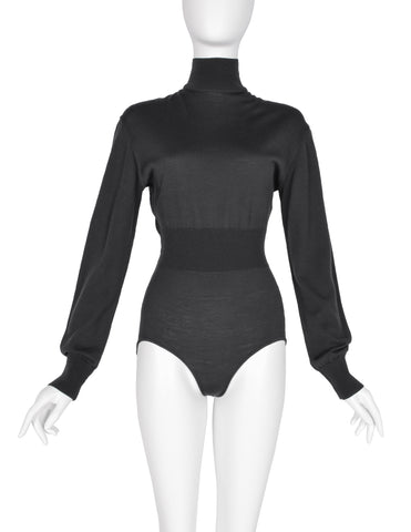 Azzedine Alaia Vintage 1980s Deep Grey Knit Wool Bodysuit