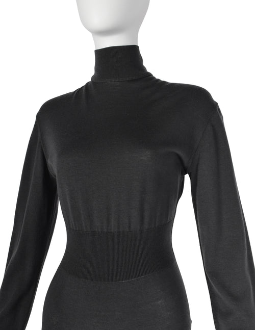 Azzedine Alaia Vintage 1980s Deep Grey Knit Wool Bodysuit