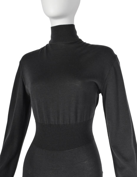 Azzedine Alaia Vintage 1980s Deep Grey Knit Wool Bodysuit