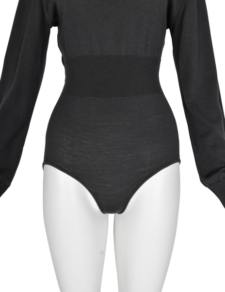 Azzedine Alaia Vintage 1980s Deep Grey Knit Wool Bodysuit