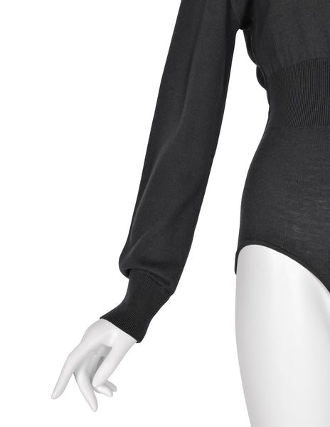 Azzedine Alaia Vintage 1980s Deep Grey Knit Wool Bodysuit