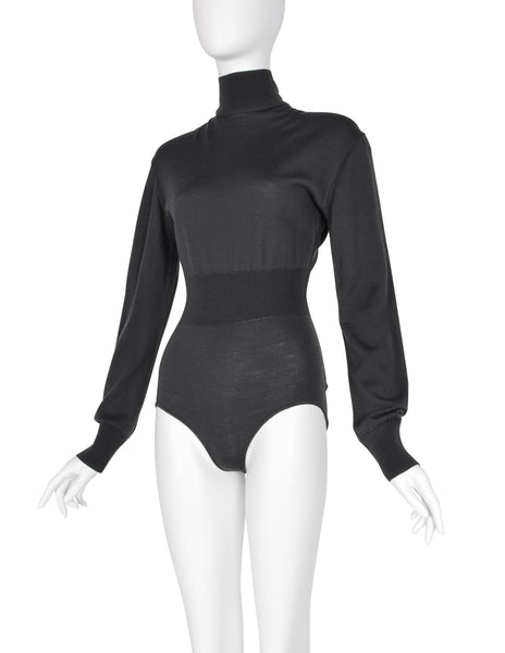 Azzedine Alaia Vintage 1980s Deep Grey Knit Wool Bodysuit