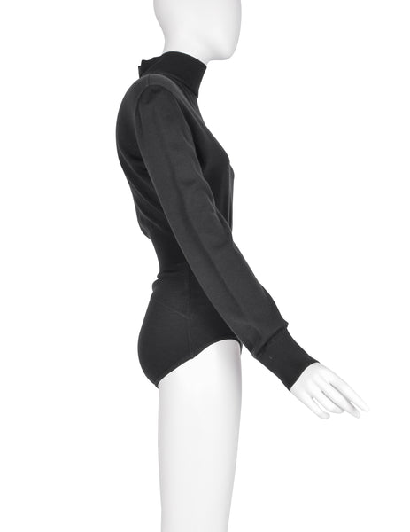 Azzedine Alaia Vintage 1980s Deep Grey Knit Wool Bodysuit
