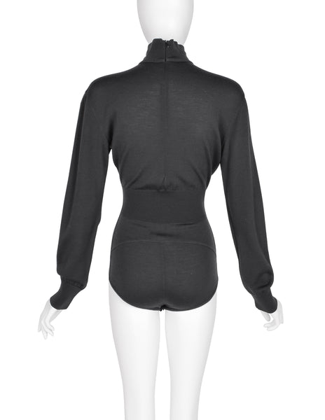 Azzedine Alaia Vintage 1980s Deep Grey Knit Wool Bodysuit