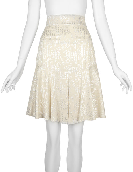 Azzedine Alaia Vintage SS 1986 Ivory Embroidered Shirt and Skirt Ensemble