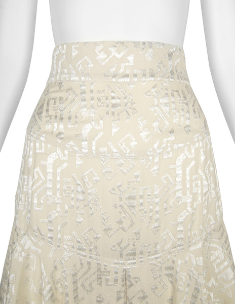 Azzedine Alaia Vintage SS 1986 Ivory Embroidered Shirt and Skirt Ensemble
