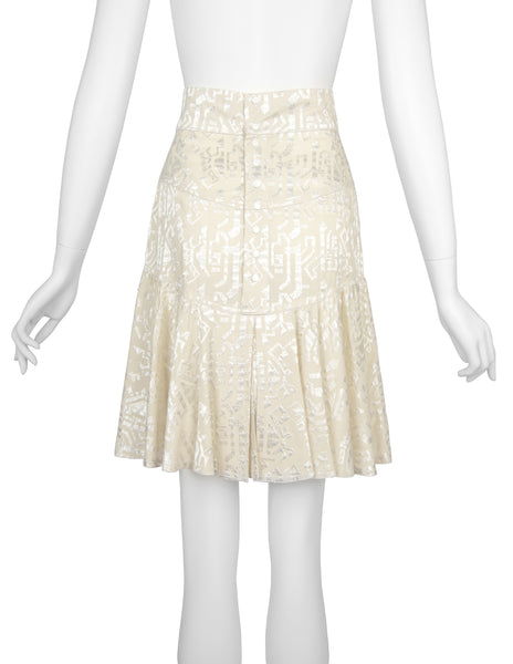 Azzedine Alaia Vintage SS 1986 Ivory Embroidered Shirt and Skirt Ensemble