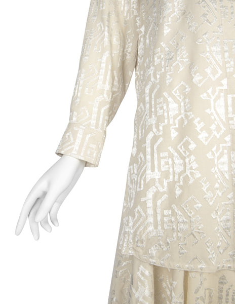 Azzedine Alaia Vintage SS 1986 Ivory Embroidered Shirt and Skirt Ensemble