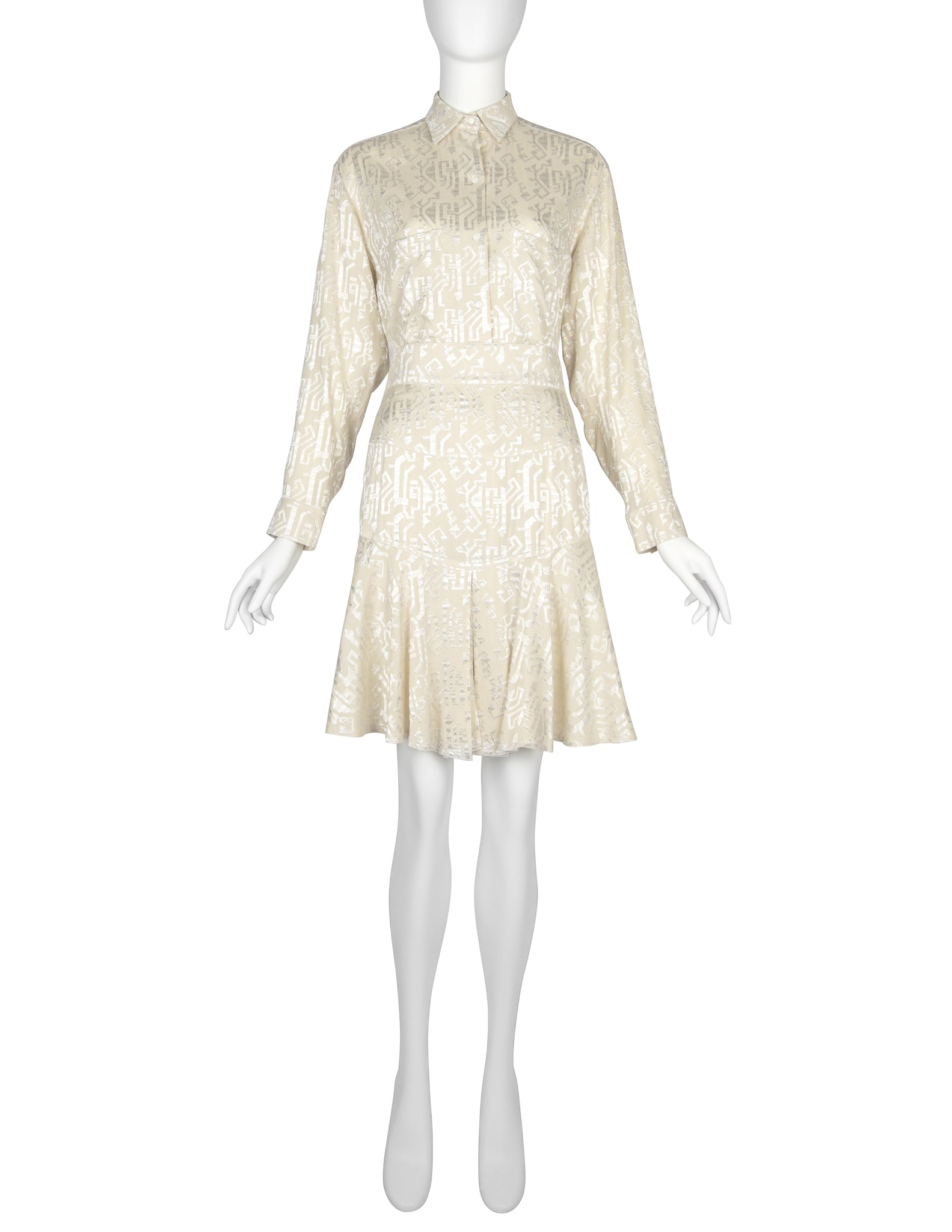 Azzedine Alaia Vintage SS 1986 Ivory Embroidered Shirt and Skirt Ensemble