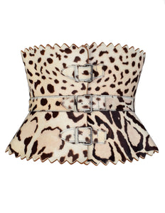 Azzedine Alaia Vintage Ultra Wide Leopard Painted Pony Hair Sculpted Belt