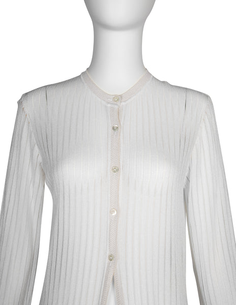 Azzedine Alaia Vintage SS 1992 Sheer White Striped Mesh Knit Maxi Duster Cardigan