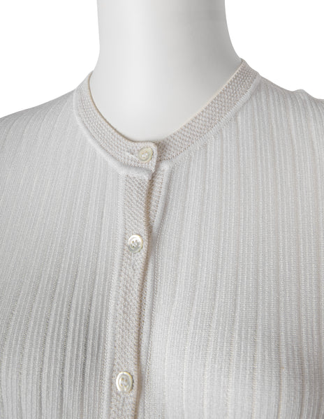 Azzedine Alaia Vintage SS 1992 Sheer White Striped Mesh Knit Maxi Duster Cardigan