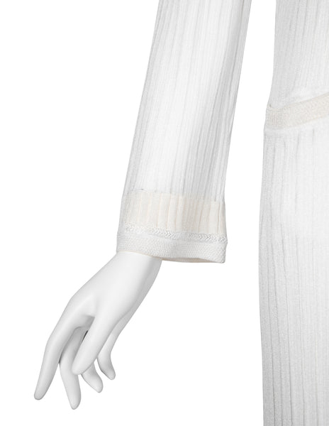 Azzedine Alaia Vintage SS 1992 Sheer White Striped Mesh Knit Maxi Duster Cardigan