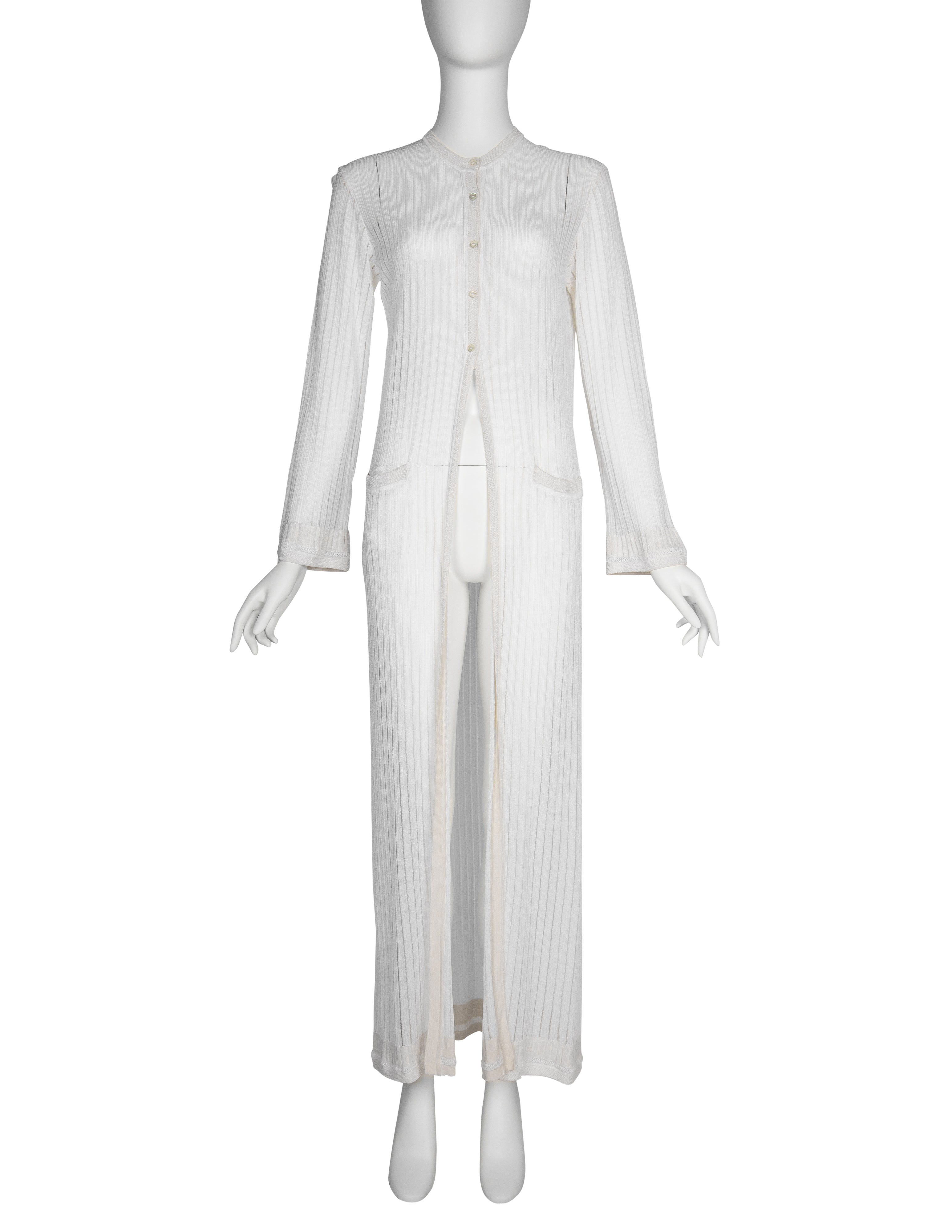 Azzedine Alaia Vintage SS 1992 Sheer White Striped Mesh Knit