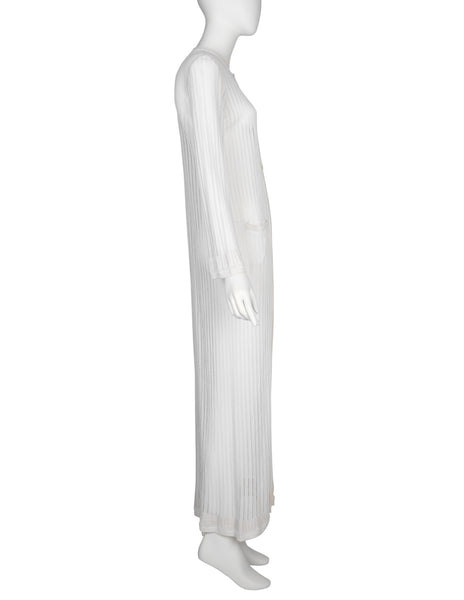 Azzedine Alaia Vintage SS 1992 Sheer White Striped Mesh Knit Maxi Duster Cardigan