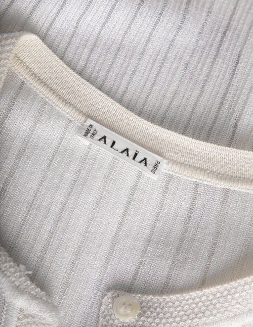 Azzedine Alaia Vintage SS 1992 Sheer White Striped Mesh Knit Maxi