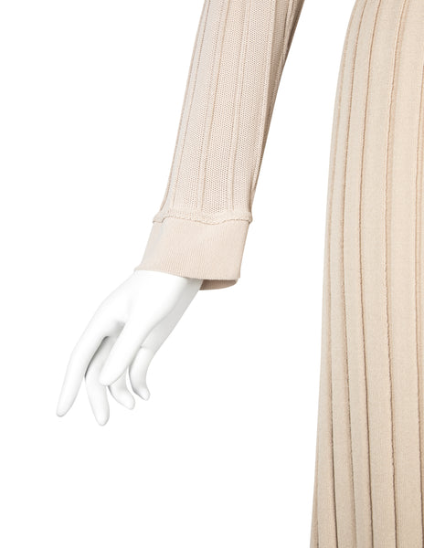 Azzedine Alaia Vintage SS 1987 Two Tone Beige Ribbed Knit Crop Top and Skirt Ensemble