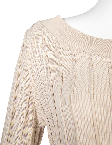 Azzedine Alaia Vintage SS 1987 Two Tone Beige Ribbed Knit Crop Top and Skirt Ensemble