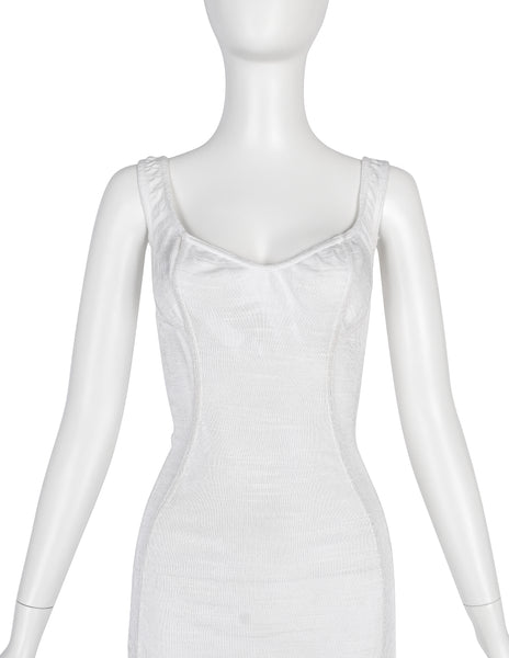 Azzedine Alaia Vintage SS 1991 White Textured Paneled Bodycon Mini Dress