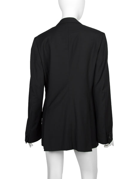 Alexander McQueen Vintage SS 2007 Black Wool Satin Feather Lapel Jacket