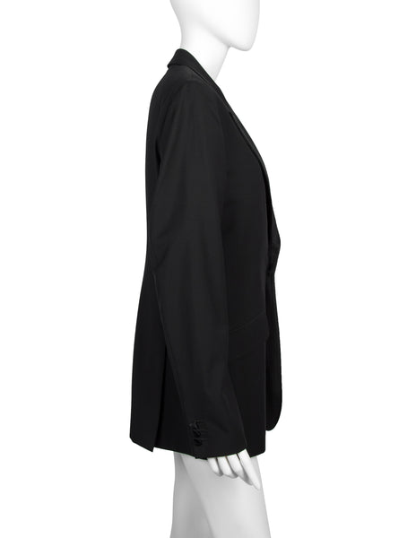 Alexander McQueen Vintage SS 2007 Black Wool Satin Feather Lapel Jacket