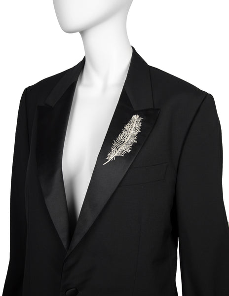 Alexander McQueen Vintage SS 2007 Black Wool Satin Feather Lapel Jacket
