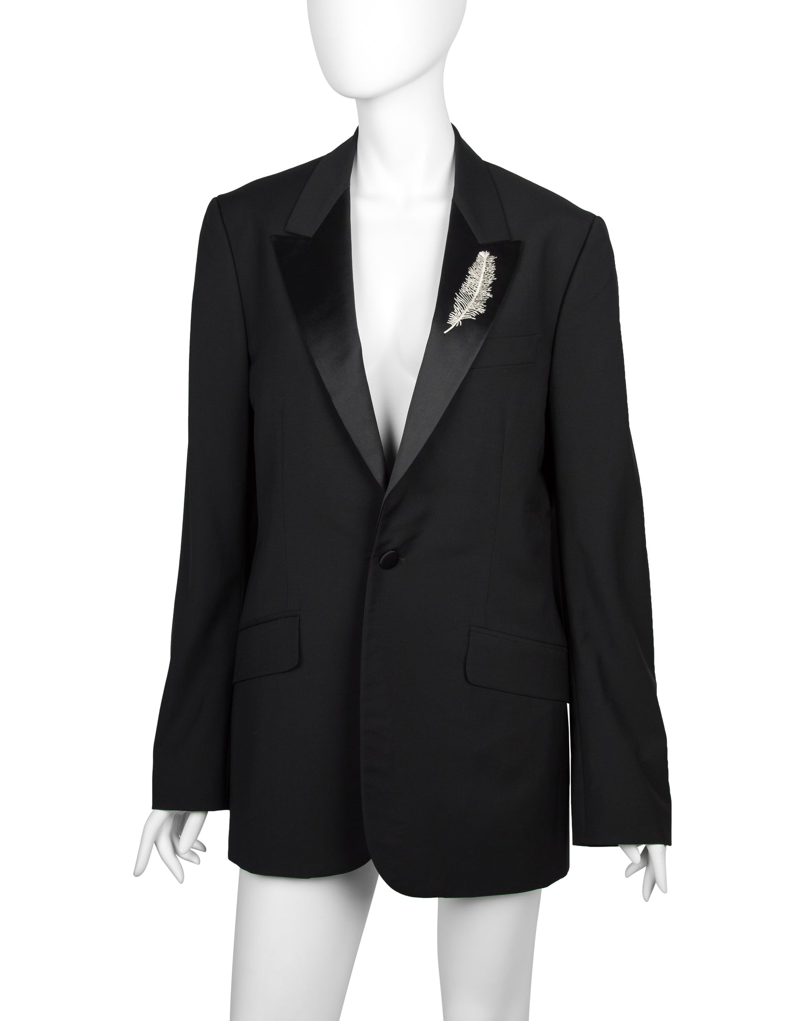 Alexander McQueen Vintage SS 2007 Black Wool Satin Feather Lapel Jacket