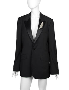 Alexander McQueen Vintage SS 2007 Black Wool Satin Feather Lapel Jacket