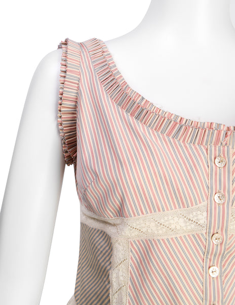 Alexander McQueen Vintage SS 2004 'Deliverance' Collection Patchwork Pinstripe Lace Top