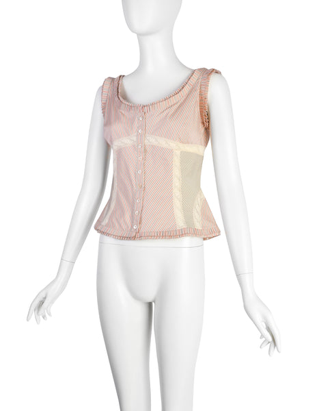 Alexander McQueen Vintage SS 2004 'Deliverance' Collection Patchwork Pinstripe Lace Top