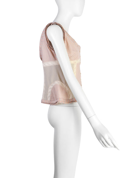 Alexander McQueen Vintage SS 2004 'Deliverance' Collection Patchwork Pinstripe Lace Top