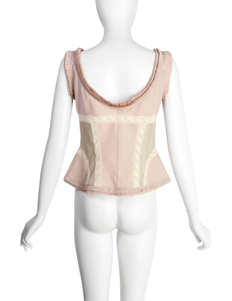 Alexander McQueen Vintage SS 2004 'Deliverance' Collection Patchwork Pinstripe Lace Top
