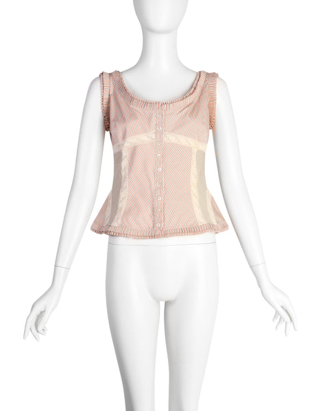 Alexander McQueen Vintage SS 2004 'Deliverance' Collection Patchwork Pinstripe Lace Top