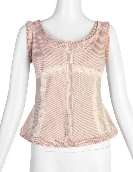 Alexander McQueen Vintage SS 2004 'Deliverance' Collection Patchwork Pinstripe Lace Top