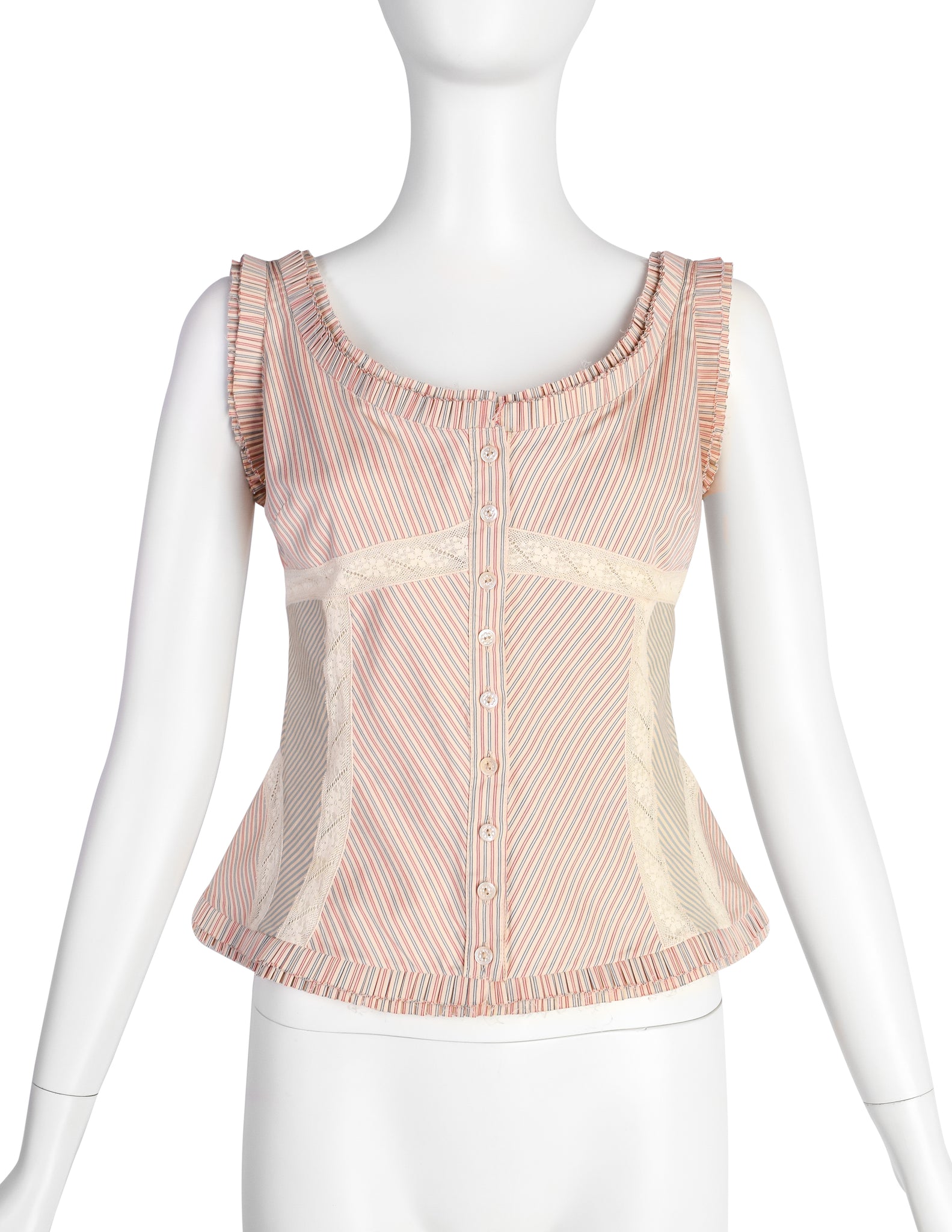 Alexander McQueen Vintage SS 2004 'Deliverance' Collection Patchwork Pinstripe Lace Top