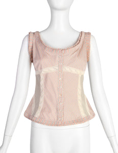 Alexander McQueen Vintage SS 2004 'Deliverance' Collection Patchwork Pinstripe Lace Top
