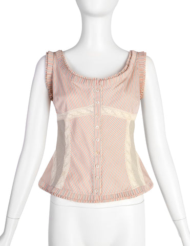 Alexander McQueen Vintage SS 2004 'Deliverance' Collection Patchwork Pinstripe Lace Top