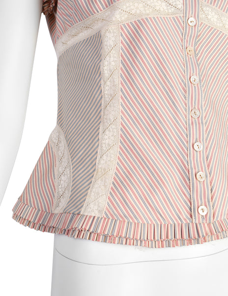 Alexander McQueen Vintage SS 2004 'Deliverance' Collection Patchwork Pinstripe Lace Top