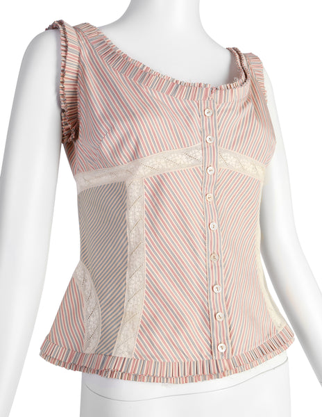 Alexander McQueen Vintage SS 2004 'Deliverance' Collection Patchwork Pinstripe Lace Top