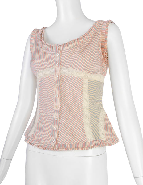 Alexander McQueen Vintage SS 2004 'Deliverance' Collection Patchwork Pinstripe Lace Top