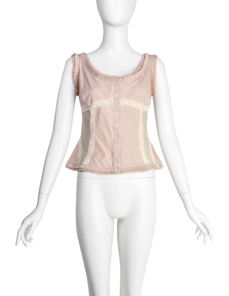 Alexander McQueen Vintage SS 2004 'Deliverance' Collection Patchwork Pinstripe Lace Top