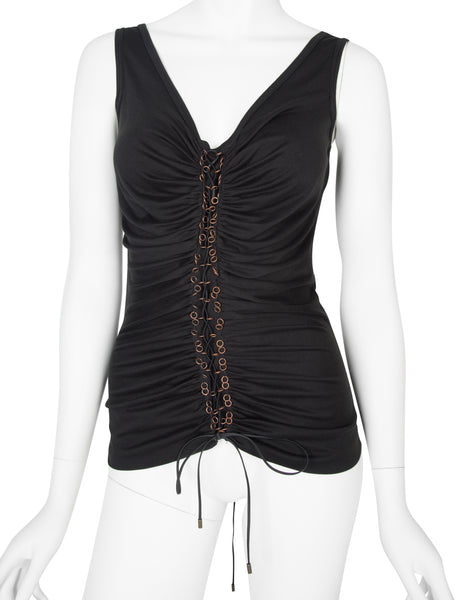 Alexander McQueen Vintage AW 2002 'Supercalifragilistic' Collection Black Silk Blend Lace Up Tank Top