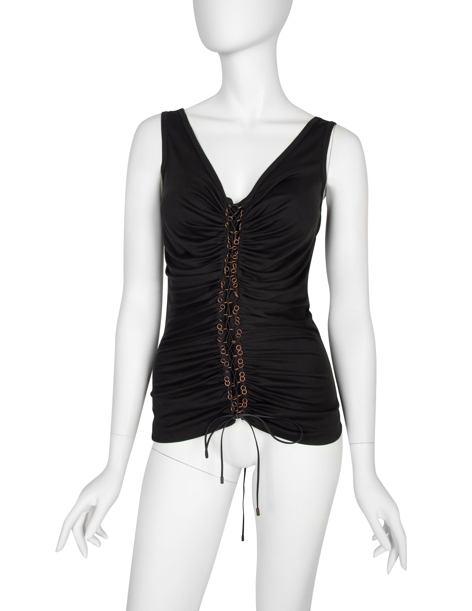 Alexander McQueen Vintage AW 2002 'Supercalifragilistic' Collection Black Silk Blend Lace Up Tank Top