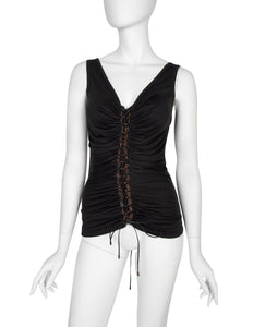 Alexander McQueen Vintage AW 2002 'Supercalifragilistic' Collection Black Silk Blend Lace Up Tank Top