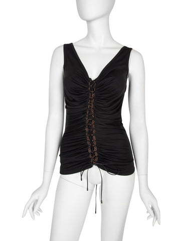 Alexander McQueen Vintage AW 2002 'Supercalifragilistic' Collection Black Silk Blend Lace Up Tank Top