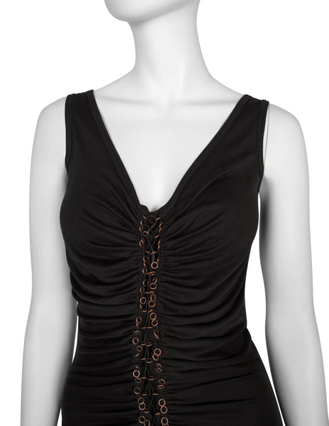 Alexander McQueen Vintage AW 2002 'Supercalifragilistic' Collection Black Silk Blend Lace Up Tank Top